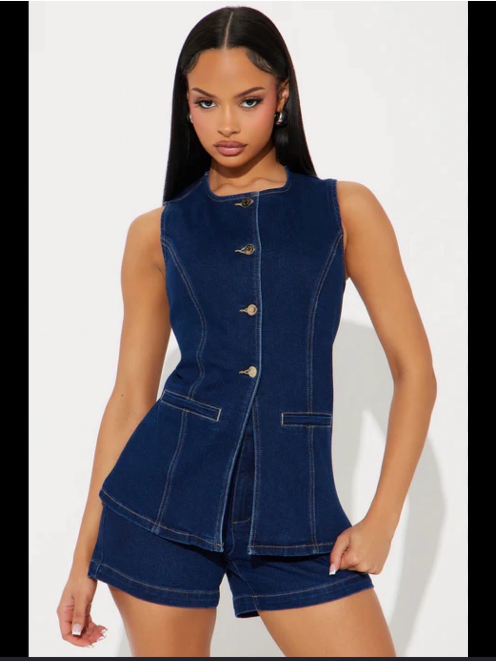 Fashion Nova Navy Blue Denim Short Set